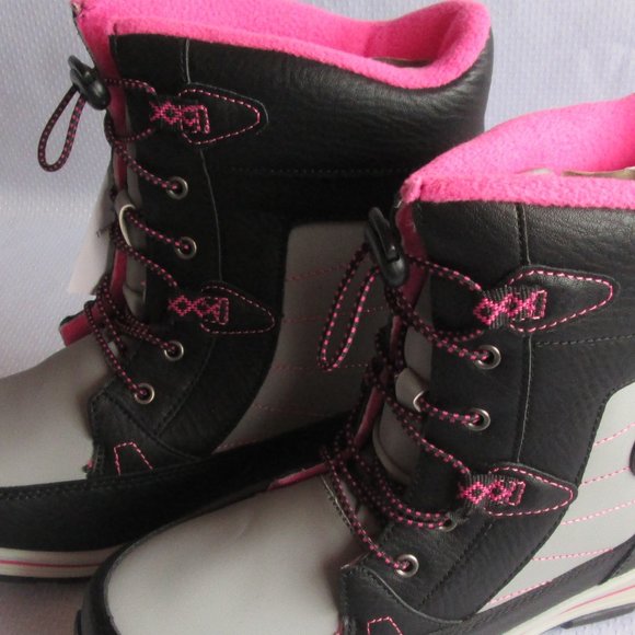 🎀 TOTES BEAVER BIG GIRLS SNOW BOOTS; BLACK - PINK - GREY (SIZE 6) 🎀 - Picture 15 of 16